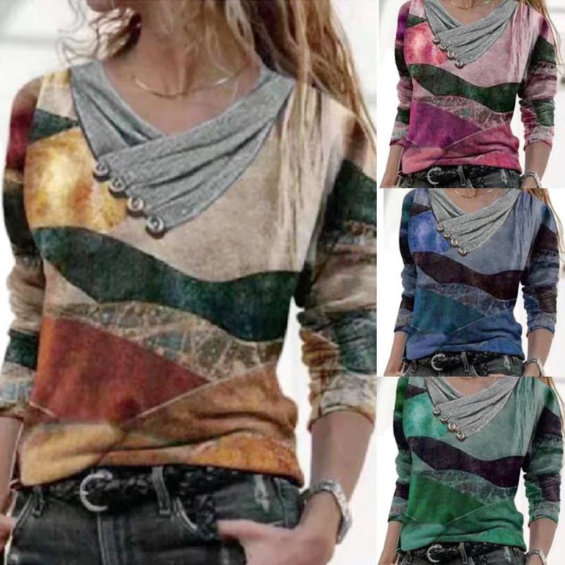Women's T-Shirt 2022 Spring Elegant Button Women Shirts Blouse Sexy Cross V Neck Printed Top Pullover Retro Long Sleeve Autumn Blusas Street, White
Women's T-Shirt 2022 Spring Elegant Button Women Shirts Blouse Sexy Cross V Neck Printed Top Pullover Retro Long Sleeve Autumn Blusas Street, White