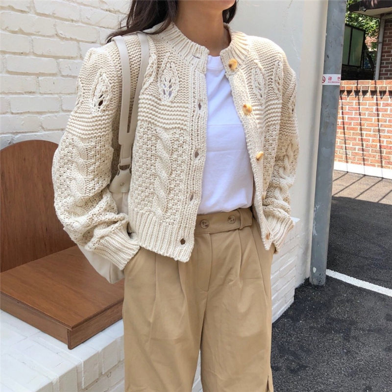 Students Stylish Thicken Casual Twisted Autumn Cardigans All-Match Full-Sleeved Brief Women Basic Short Sweaters 210421