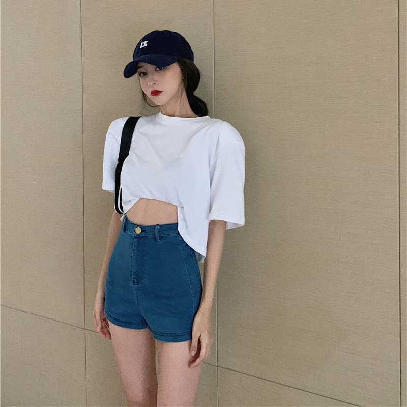OCEANLOVE Denim Short Jeans Women 2021 Korean Fashion Elegant Temperament Mujer Pantalones Solid High Waist Super Stretchy Pants H0908