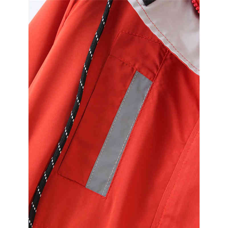 Autumn Casual Women's Hooded Drawstring Red Jackets Fashion Lady Waist Pockets Zipper Outwear Jacket femme veste 210421