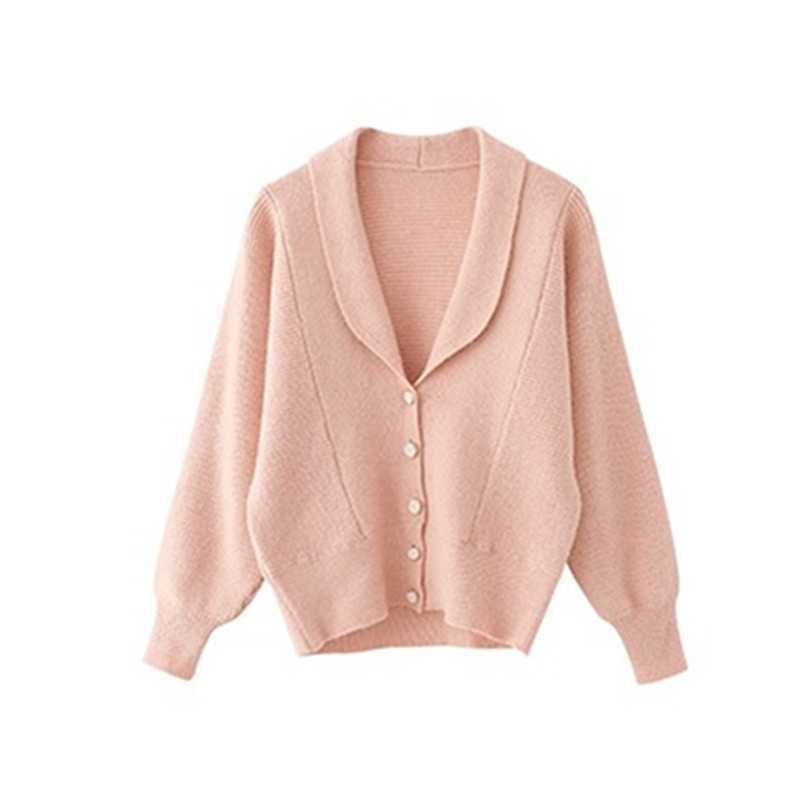 Yedinas Solid Sweater Cardigan For Women Vintage Cashmere Long Sleeve V Neck Ladies s Korean Style Winter 210527