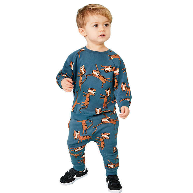 Jumping Meters Baby Boys Clothing Sets Autumn Winter Cartoon Tiger Printed Cotton Girls Outfit Long Sleeve Shirt Pant 210529