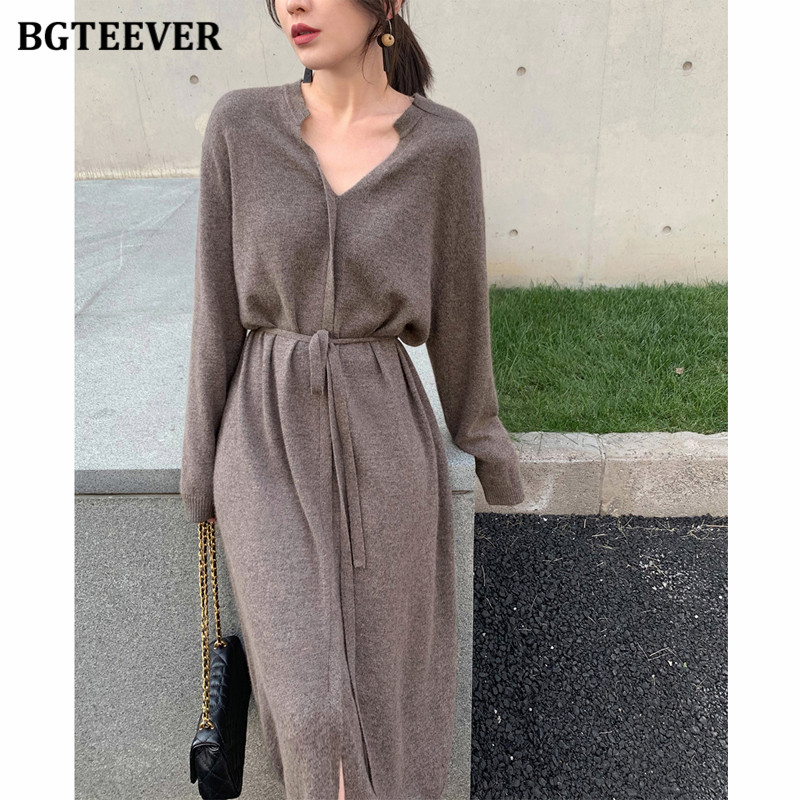 BGTEEVER Vintage Women Knitted Dress Autumn Winter Brief V-neck Warm Drawstring Lace-up Loose Midi Female Sweater Dress 2021, Beige
BGTEEVER Vintage Women Knitted Dress Autumn Winter Brief V-neck Warm Drawstring Lace-up Loose Midi Female Sweater Dress 2021, Beige