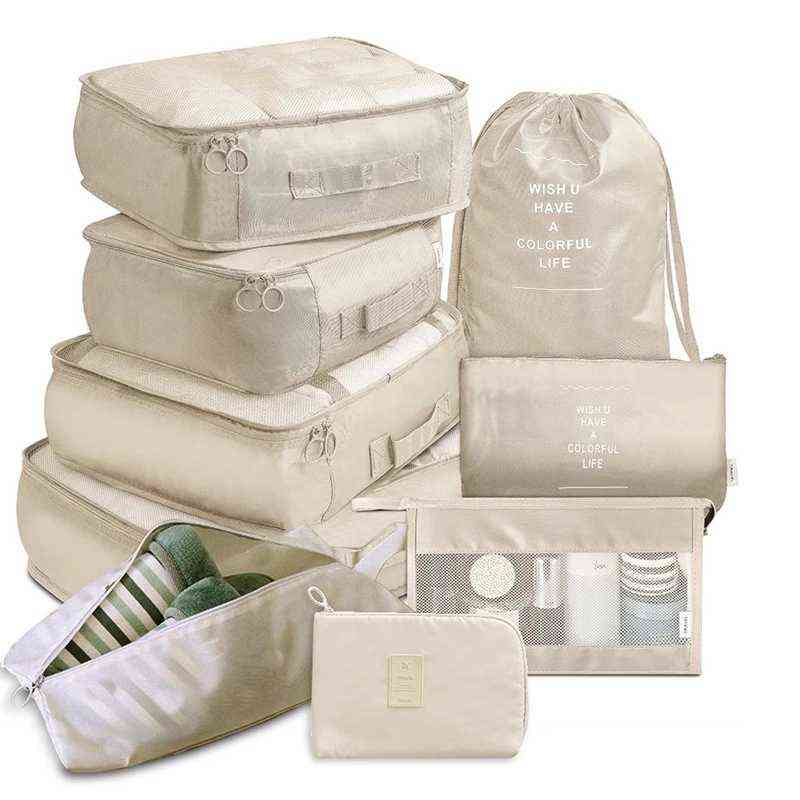 9Pcs/set Travel Pack Luggage Organizer Clothes Storage Cases High Quality Waterproof Cosmetic Toiletrie Bag Travel Accessories 211126