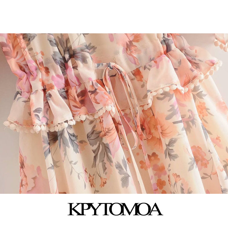 Women Chic Fashion Floral Print Ruffled Mini Dress Short Sleeves With Lining Female Dresses Vestidos Mujer 210420