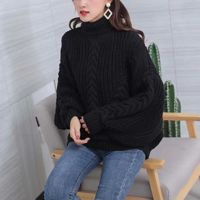 Women Turtleneck Sweaters High Quality Autumn Winter Pull Jumpers European Twist Lantern Sleeve Oversized Sweater C-281 211018