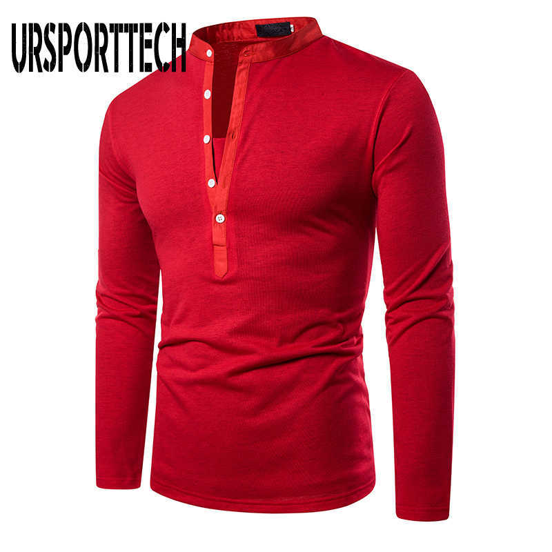 URSPORTTECH Solid Color T Shirt Men Long Sleeve Casual T-shirt Tops Clothing Spring Autumn Streetwear Fashion Men T-shirts 210528