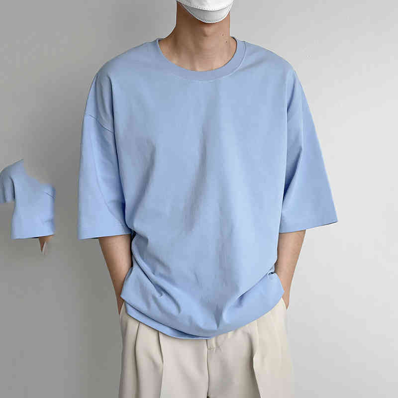 IEFB Summer Solid Color Base Short Sleeve T-shirt For Men Loose Korean Style Causal Round Collar Tee Tops 9Y6949 210524