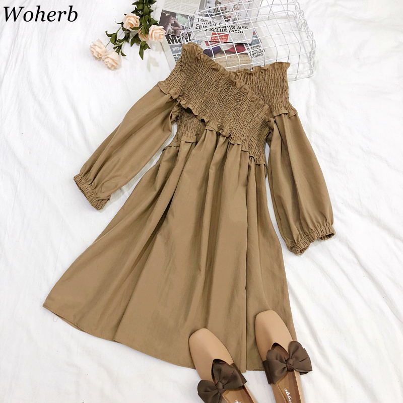 Sexy Off Shoulder Long Sleeve Dress Women Crossed Pleated Vestidos Spring Summer Elegant Party Dresses Robe 25645 210519