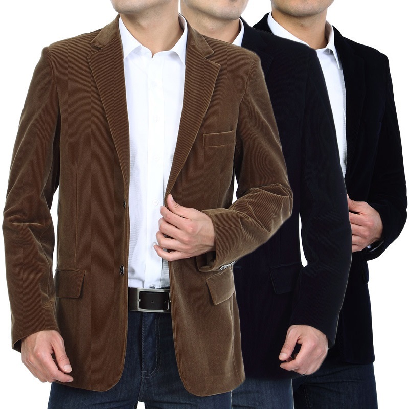 Mens Corduroy Blazers Spring Men Blazer Smart Casual Jacket Solid Camel Black Cotton Business Suit Jackets Male Officer 4XL 210518