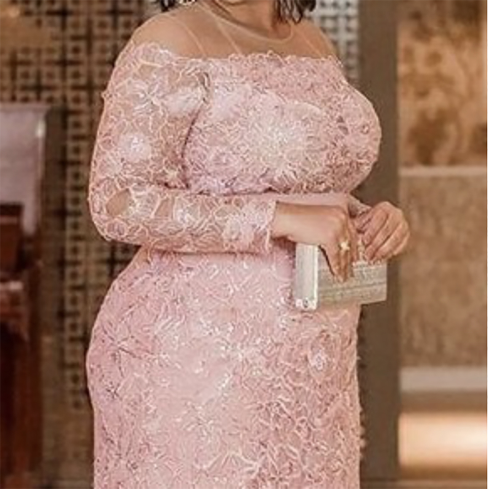 Lace Mother Of The Bride Plus Size Appliques Pink Jewel Neck Long Sleeves Sheath Formal Dinner Dresses For Women 6660306
