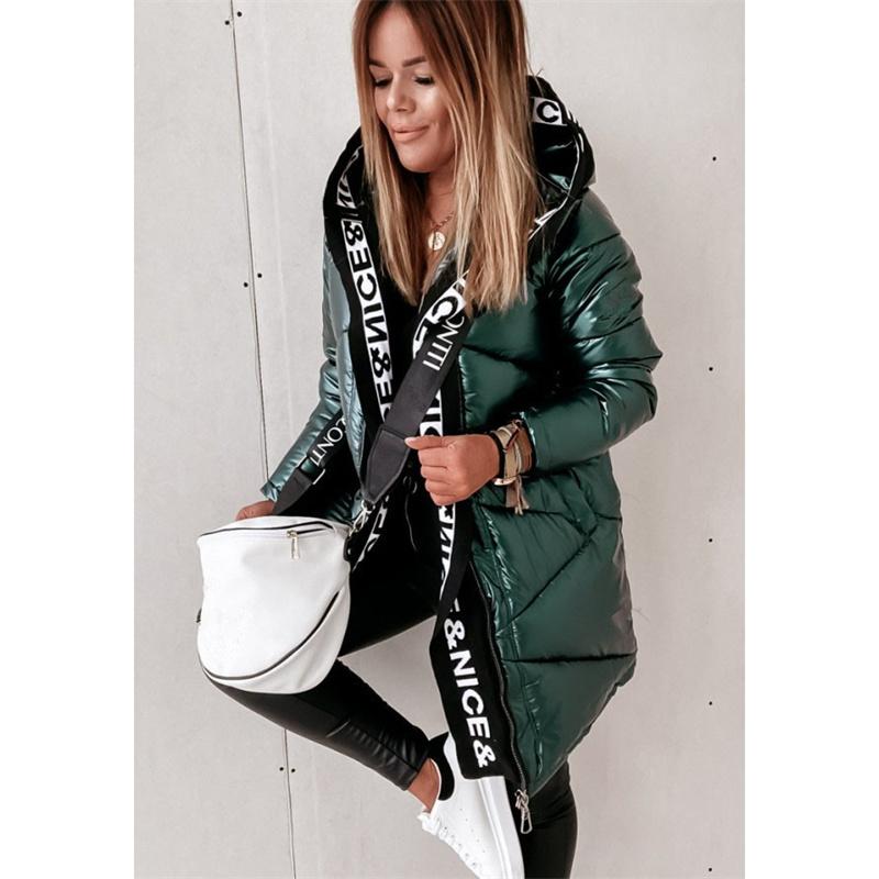 Women's Down & Parkas Cotton Jacket Women Winter 2021 Shiny Plaid Zipper Loose Fashion Hooded Thick Solid Color Long-Sleeved Clothes T325