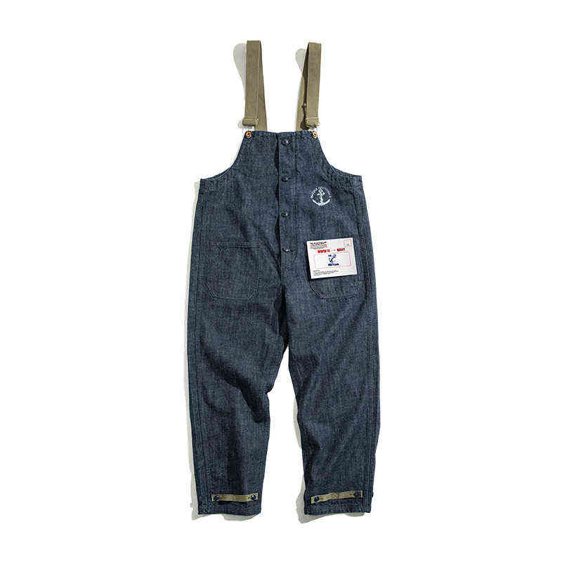 Salopette Homme Jumpsuit American Vintage Navy Overalls Spring Autumn Denim Straight Leg Jeans Men's Fashion Trend Cargo 211111