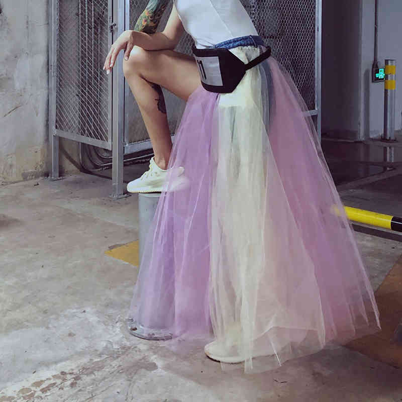 VGH Hit Color Ball Gown Skirt For Women High Waist Ruched Casual Maxi Skirts Female Fashion New Clothing Spring Stylish 210421