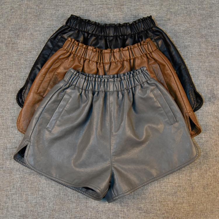 SexeMara 2021 Fashion Women's Shorts Autumn & Winter Casual PU Leather Wide Leg Elastic High Waist Plus Size
