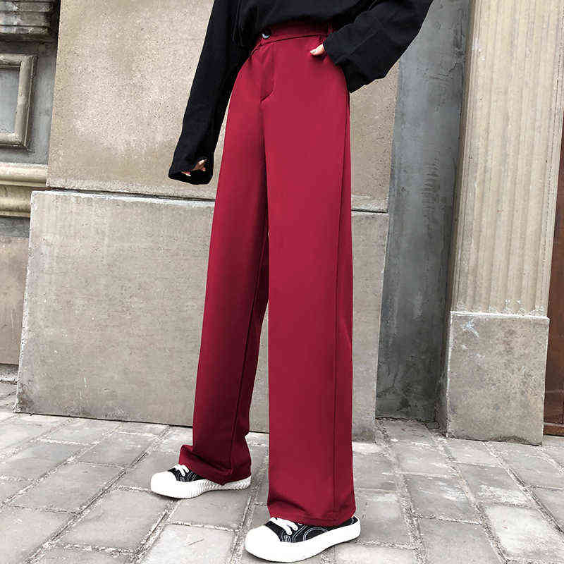 Casual Chic Loose High Waist Female Wide Leg Pants Spring Summer Ladies One Button Long Trousers Women Solid Suit 211115