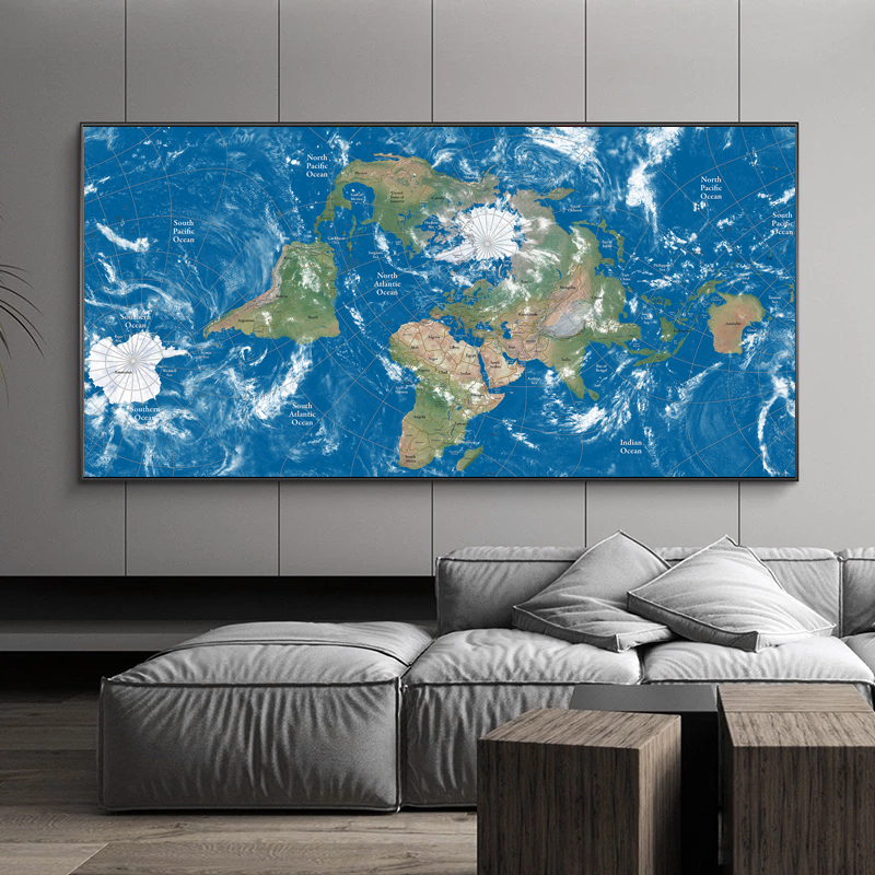 World Map Poster Blue Prints Canvas Painting Wall Art Pictures For Living Room Indoor Decoration Decorative Cuadros Sea Ocean