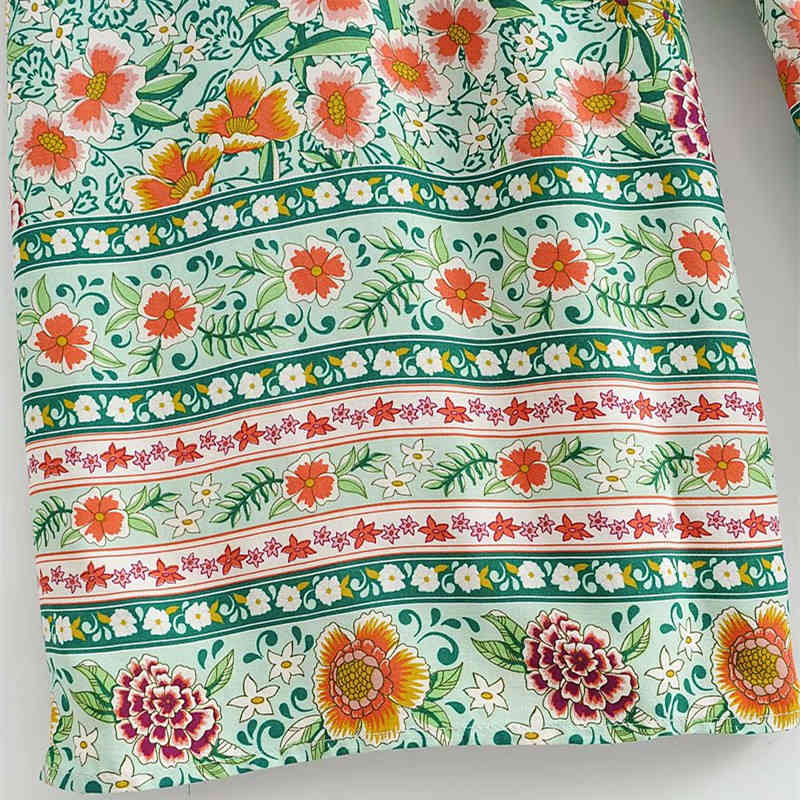 PUWD Sweet Women V Neck Bow Lace Rompers Summer Fashion Ladies Country Style Female Printed Suspender Jumpsuit 210522