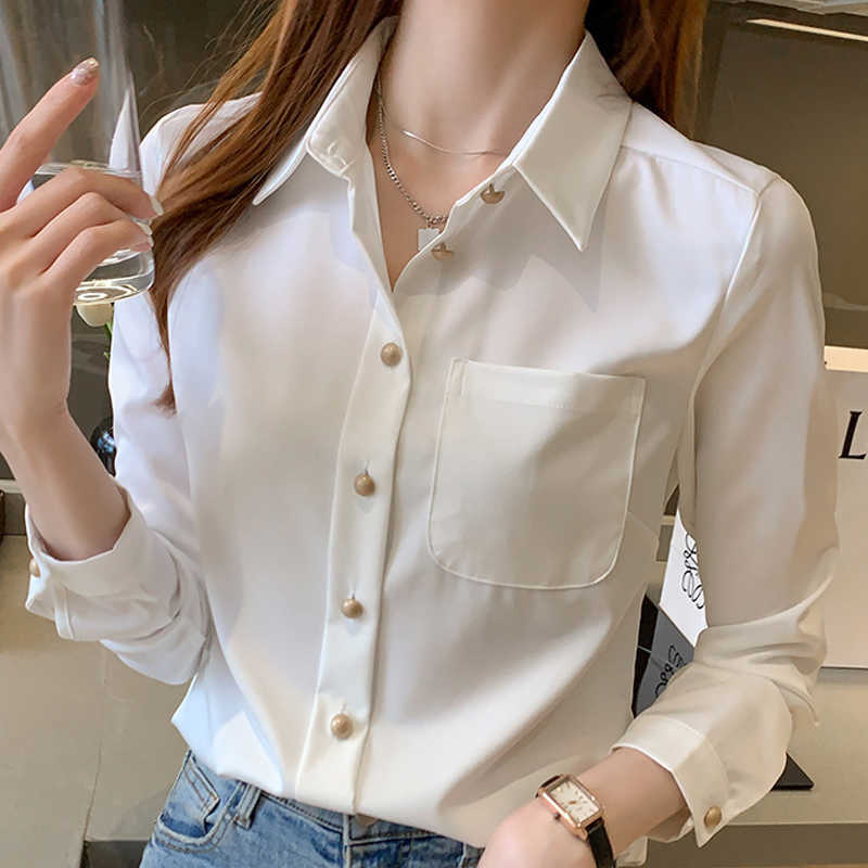 Long Sleeve White Blouse Pockets Chiffon Shirt Women Blusas Mujer De Moda Turn Down Collar Office E460 210602
Long Sleeve White Blouse Pockets Chiffon Shirt Women Blusas Mujer De Moda Turn Down Collar Office E460 210602