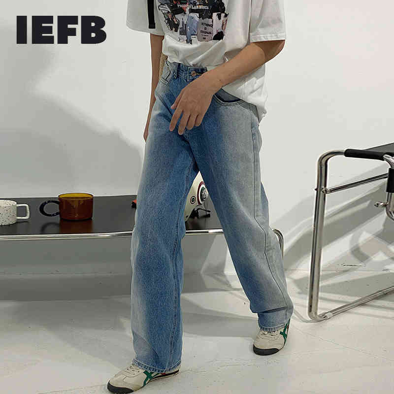 IEFB Korean Gradual Change Jeans Men's High Waist Straight Denim Pants Loose Vintage Wide Leg Pants Summer 9Y7417 210524