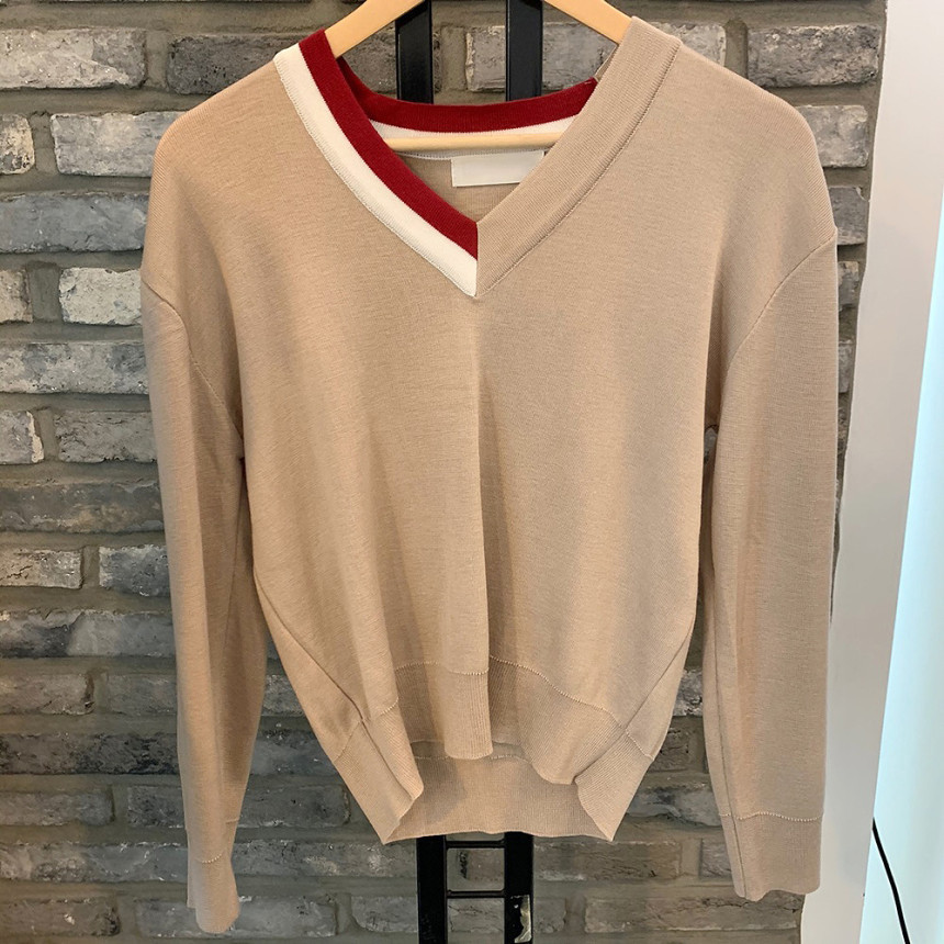 Autumn Winter Bottoming Sweater Elegant OL Pullover Stitching Color V-neck Long Sleeve Loose Knitted Sweaters 210421