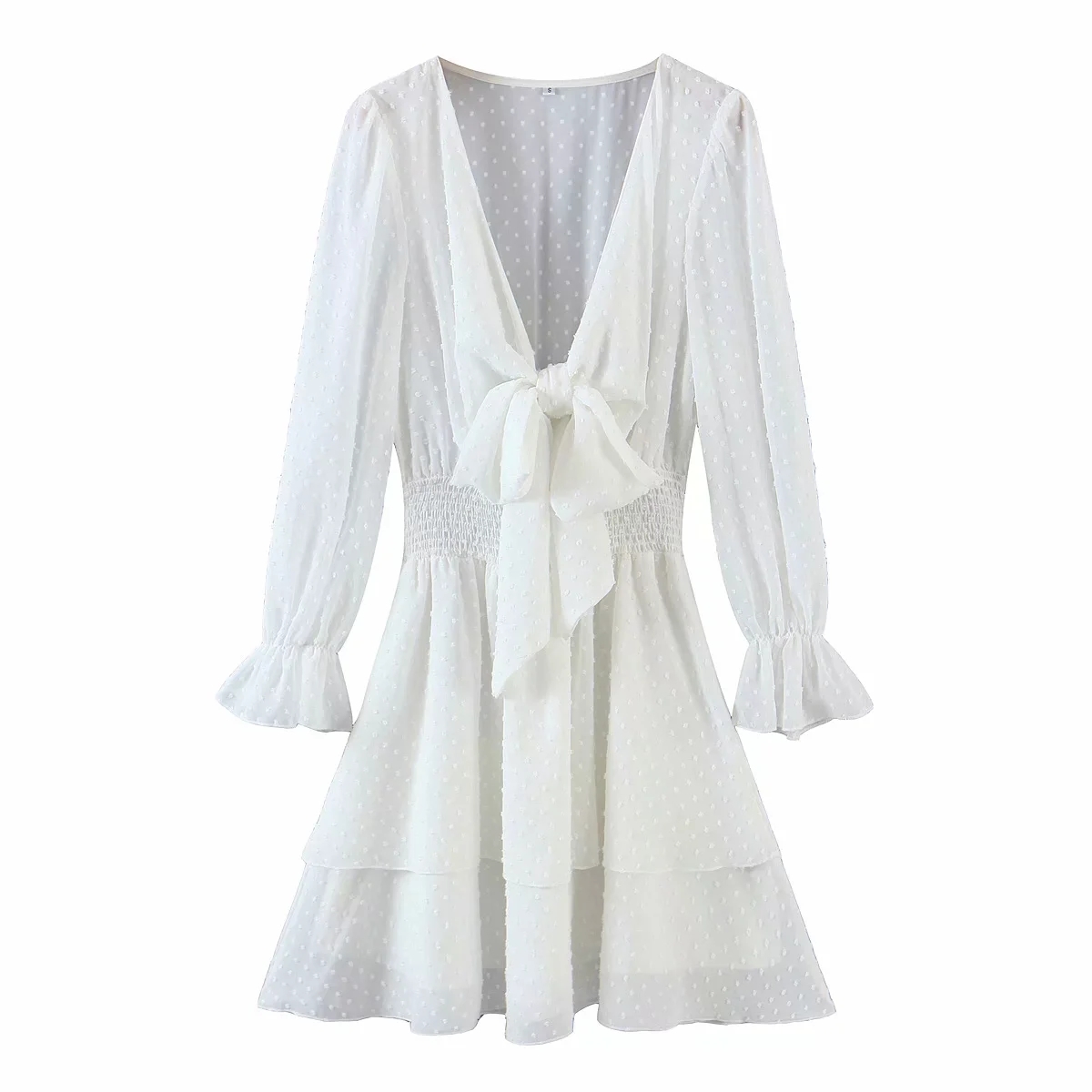 BBWM Elegant White Bowknot Ruffle Waist Elasticity Dress Lantern Long Sleeve Mini Women V Neck Casual 210520
BBWM Elegant White Bowknot Ruffle Waist Elasticity Dress Lantern Long Sleeve Mini Women V Neck Casual 210520