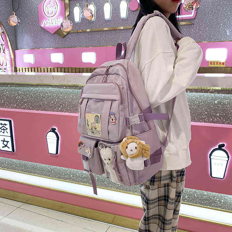 Purple Nylon Backpack for Women Large Capacity Backapck Student Travel Rucksack Girl Multifunctional School Bag 7 Grade 220209