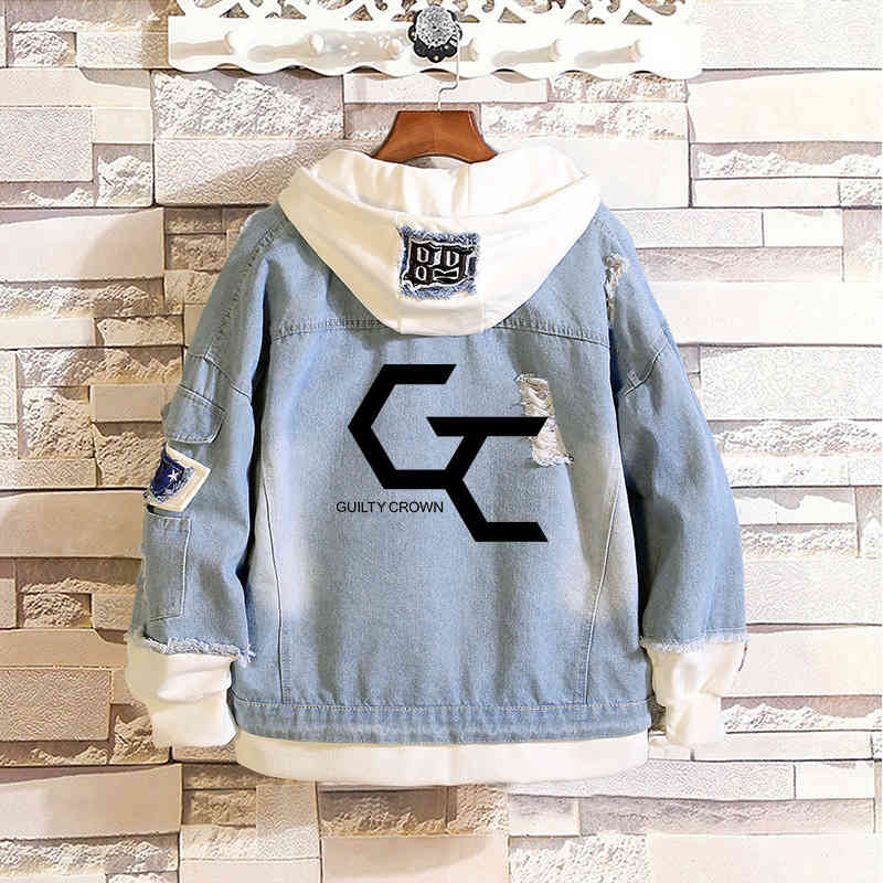 Anime Attack on Titan Unisex Streetwear Long Hooded Jeans Jacket Guilty Crown Death Note Harajuku Denim Patchwork Hoodies Coat 201004