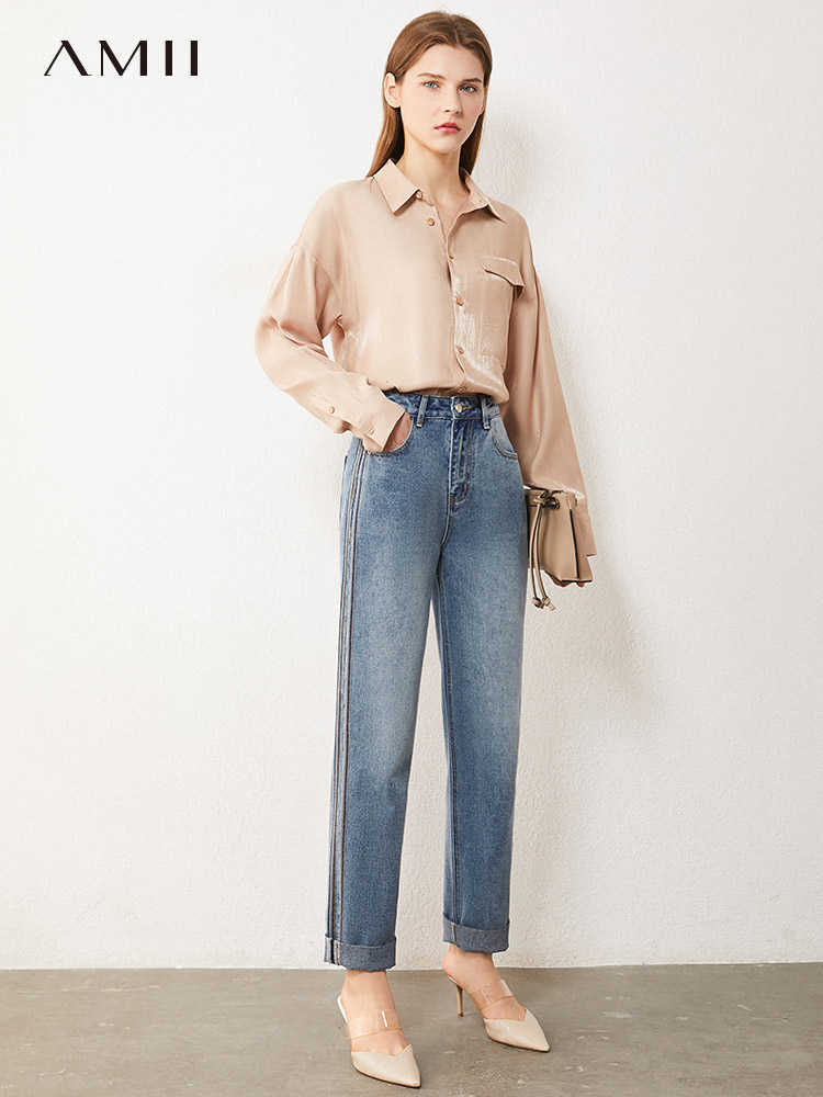 Minimalism Winter Fashion Women's Jeans Causal High Waist Patchwork Straight Female Pants Cotton Women Trousers 12040843 210527