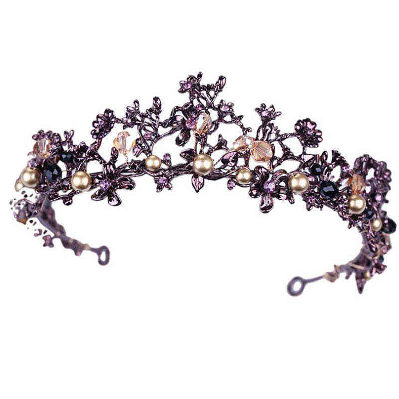 Baroque Vintage Purple Crystal Wedding Bridal Tiaras Hairband Headpiece Black Princess Pageant Crown Hair Accessories 211109