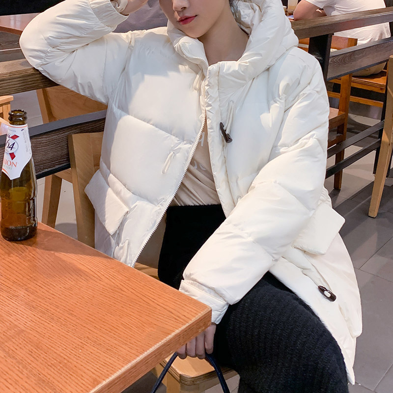 Long Sleeve Solid Casual Woman Parkas Thicken Warm Hooded Coat Winter Autumn Zipper Pocket Loose Coats Femme Veste 210515