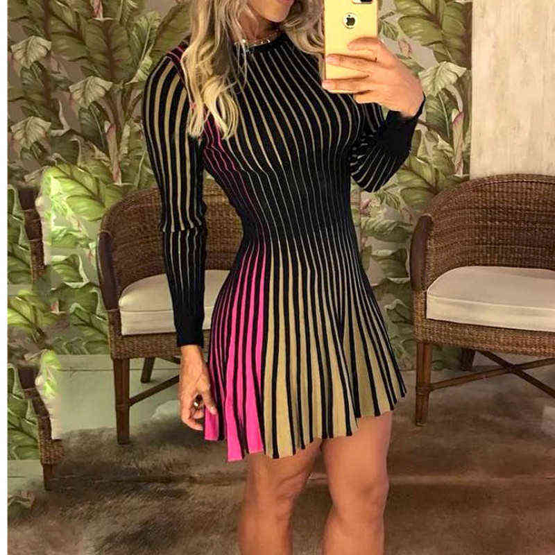 Striped Print Slim Fit Mini Dress 211221