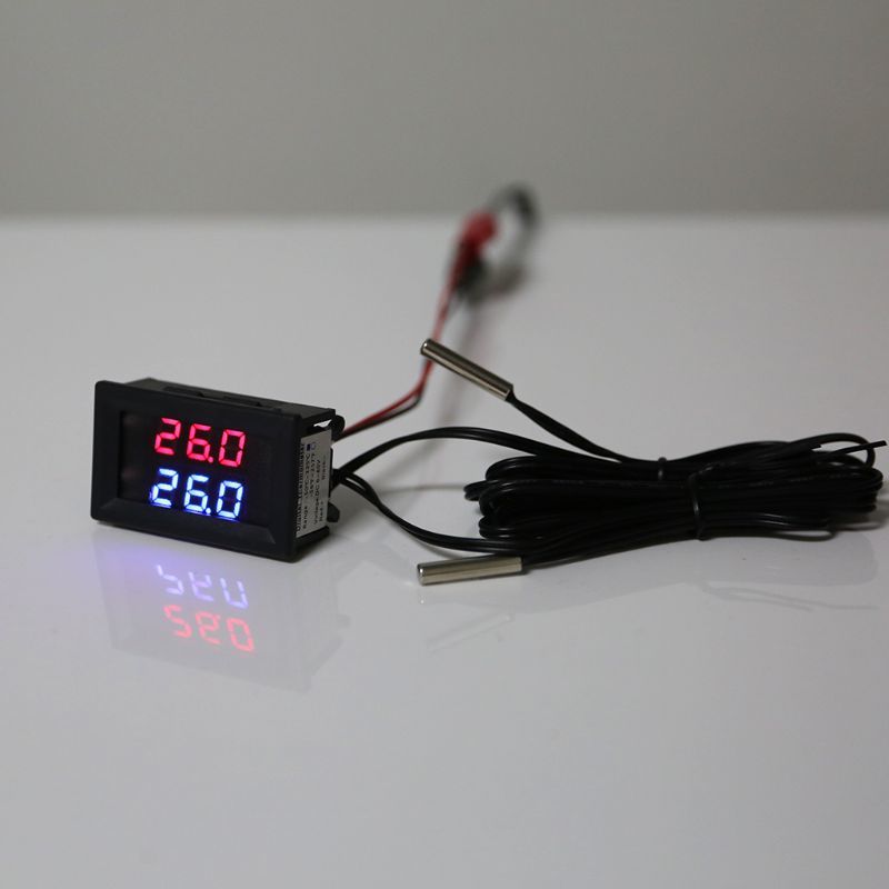 Dc 5V-80V Dual display Thermometer W 2 Ntc Waterproof temperature sensor 12V 24V 72V Motorcycle