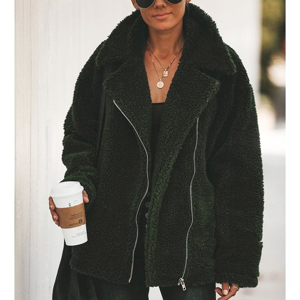 Causal England Style Overcoats Women Winter Elegant Faux Fur Jackets Thick Warm Zipper Up Teddy Plus Size Outwear 210428