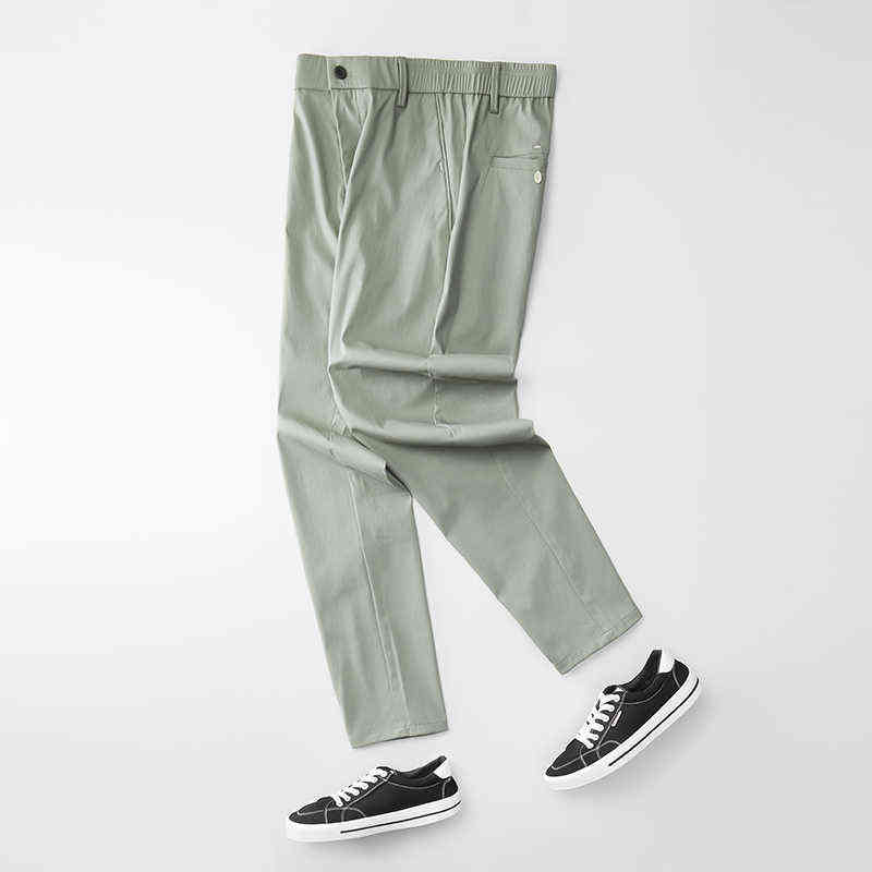 Men's Trousers Autumn Winter Green Solid Color Fashion Cotton Pocket Applique Full Length Casual Work Pants Pantalon 211112