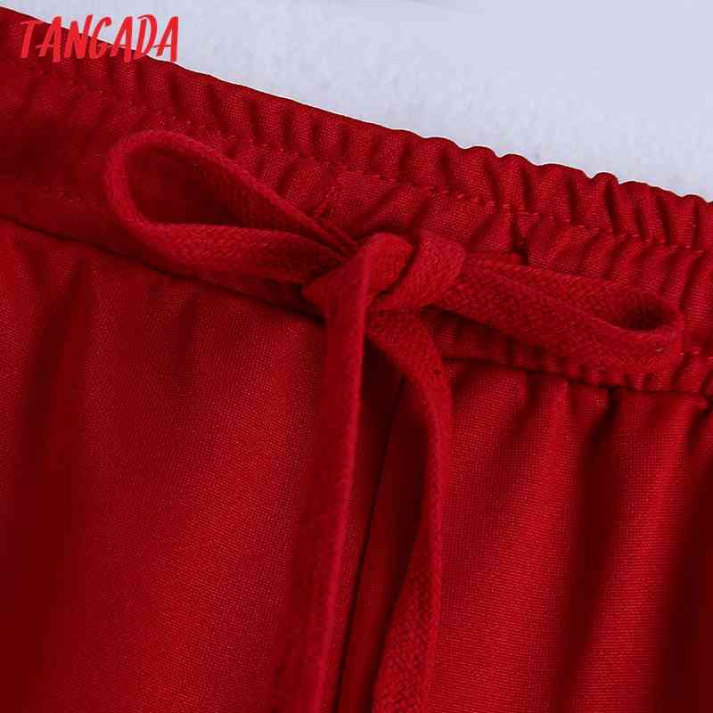 Women Fashion Red Shorts Vintage High Waist with Drawstring Female Short Pants Mujer BE505 210416