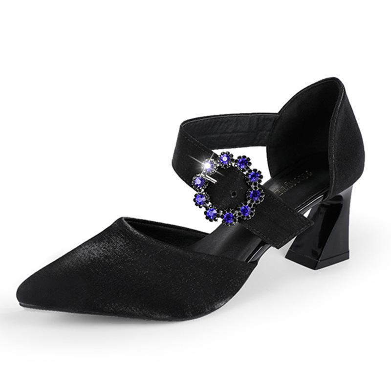 Dress Shoes 2021 Korean Rhinestone Buckle High Heels Pointed Hollow Cloth Thick Heel, Black
Dress Shoes 2021 Korean Rhinestone Buckle High Heels Pointed Hollow Cloth Thick Heel, Black