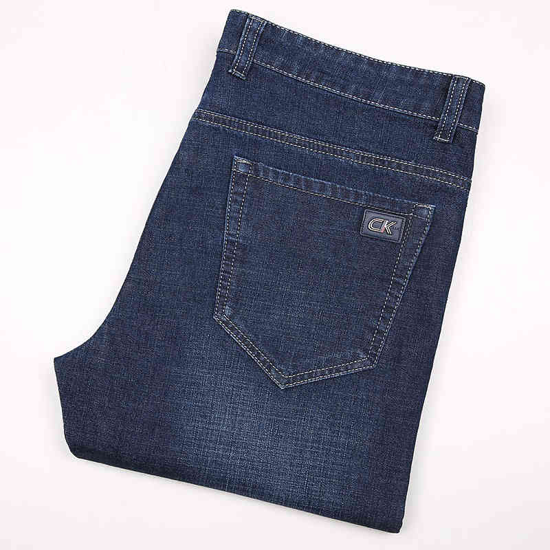 Men's Jean Straight Leg High Waist Classic Vintage Pant Denim Fabric Blue Business Style Trouser Autumn Stretch Casual Jean Male 210518