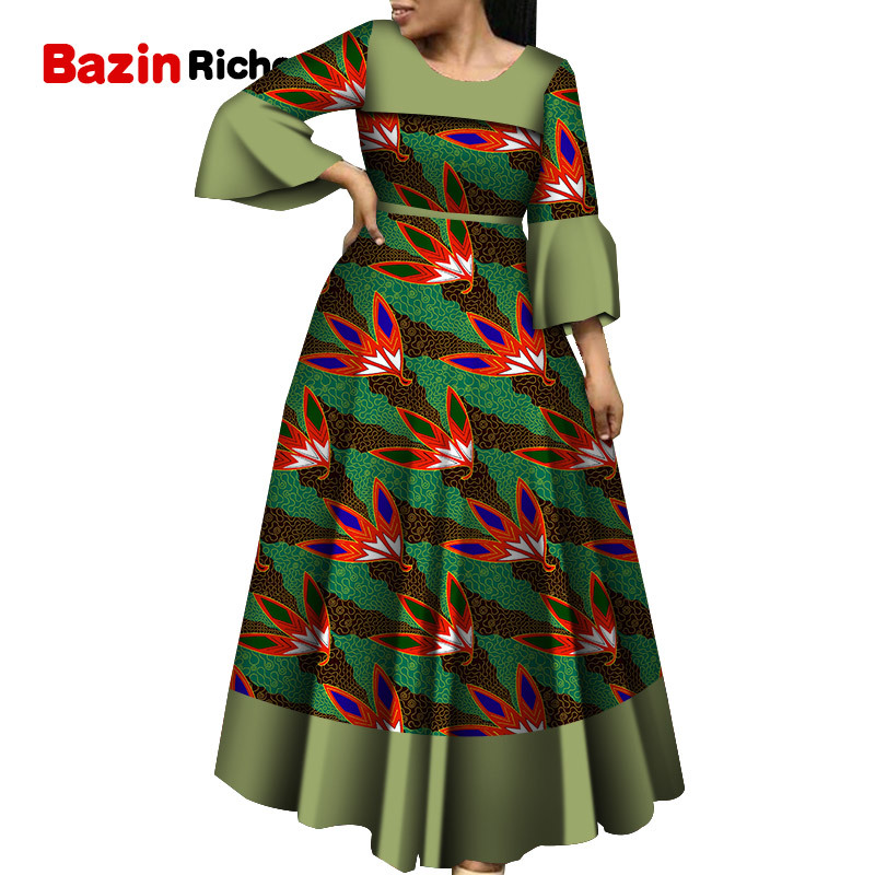 Long Sleeve Flare Sleeve Dresses for Women Party Wedding Date Dashiki African Women Clothing African Lady Dresses WY5600 210408