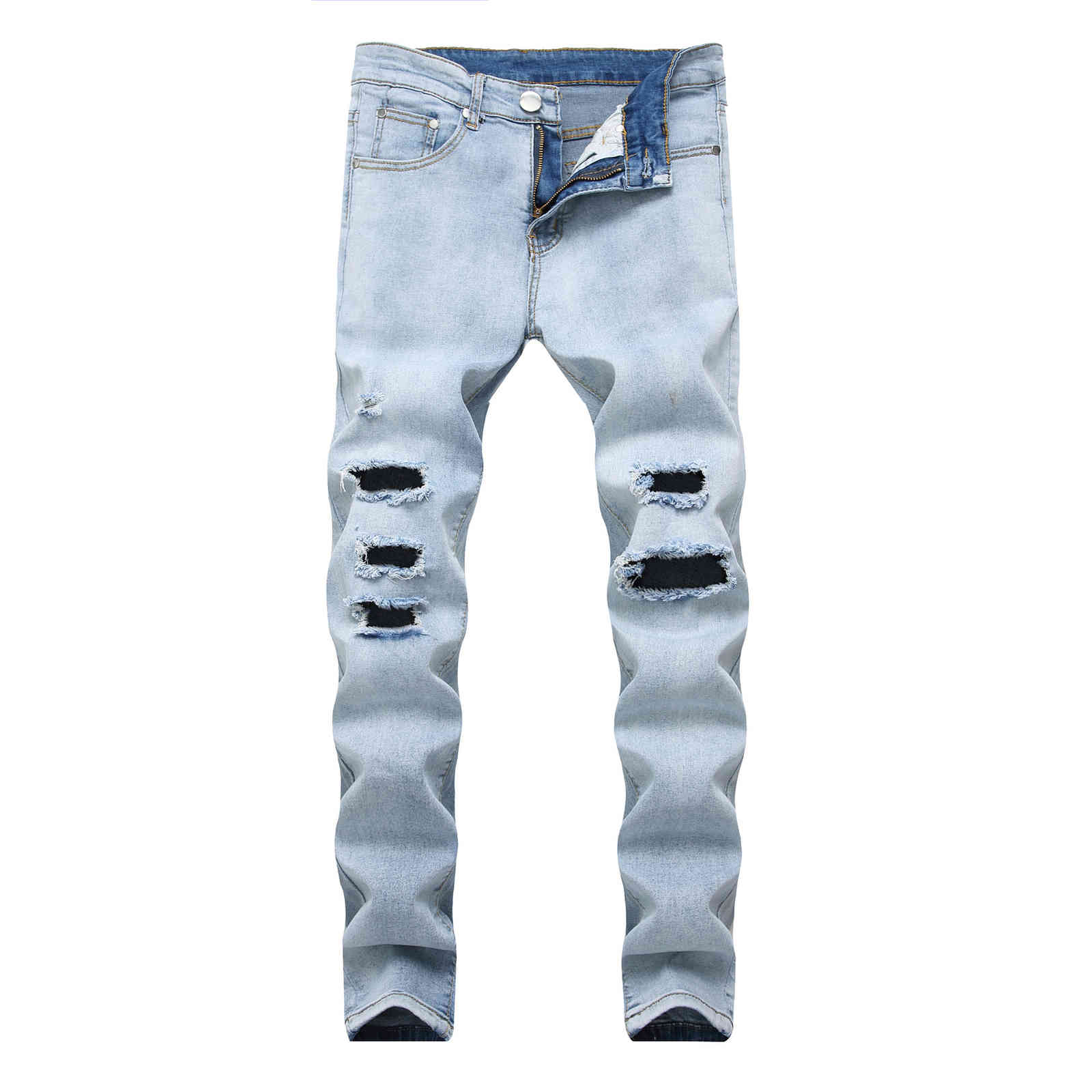 mens jeans light color slim fit hole high street biker summer casual fashion urban wind jeans, Blue
mens jeans light color slim fit hole high street biker summer casual fashion urban wind jeans, Blue