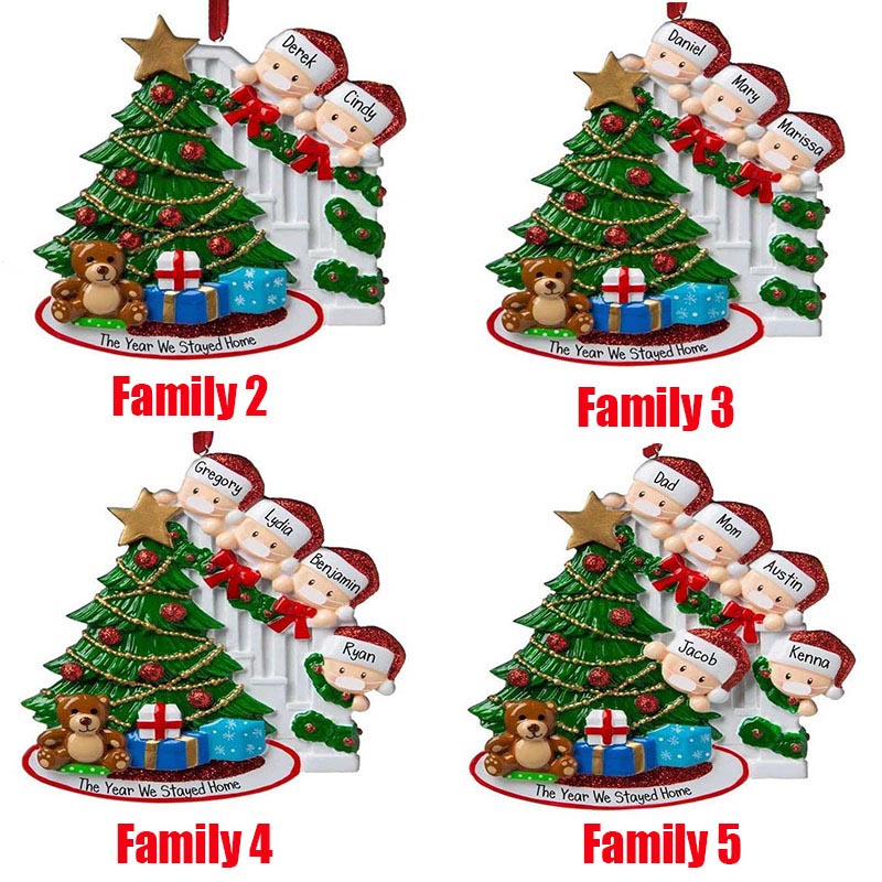 New Christmas Personalized Ornaments Survivor Quarantine Family 2 3 4 5 6 Mask Snowman Hand Sanitized Xmas Decorating Creative Pendant Toys Free shipp