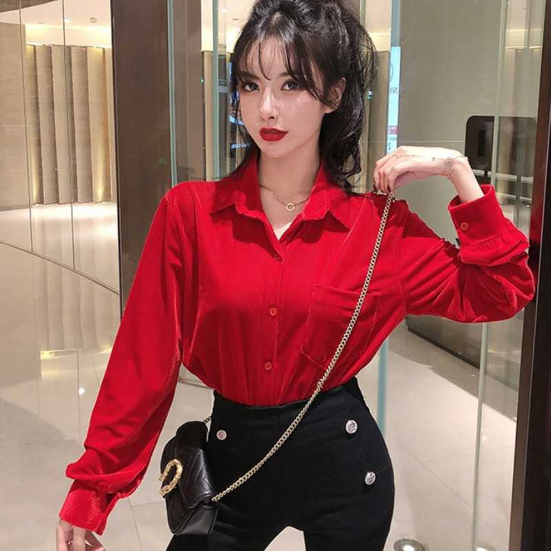 Corduroy Blouses Spring Fall Women Turn-Down Collar Single-Breasted Vintage Tops Long Sleeve Red Shirts 210526
Corduroy Blouses Spring Fall Women Turn-Down Collar Single-Breasted Vintage Tops Long Sleeve Red Shirts 210526