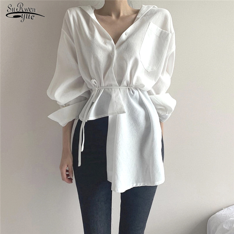 Autumn Long Sleeve V-neck Cardigan Button Up Shirt Irregular Korean White Tops For Women Casual Lace-up Blouse 11677 210521
Autumn Long Sleeve V-neck Cardigan Button Up Shirt Irregular Korean White Tops For Women Casual Lace-up Blouse 11677 210521
