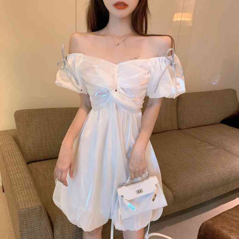 Elegant Vintage Dress Women V-neck Chiffon Slim Mini Dress Parety Evening Dress for Females Korean Style Summer Office Lady 210521