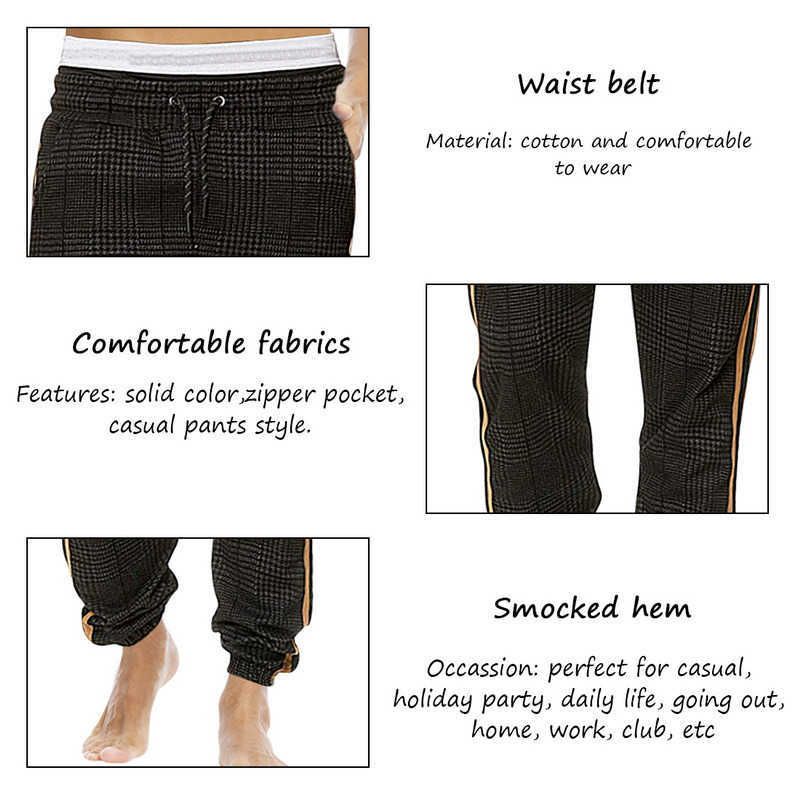 High Quality Men's Stripe Pants Casual Loose Pencil Pants Men's Slim Fit Plaid Side Stripe Skinny Trousers Jogger Casual Pants Y0811