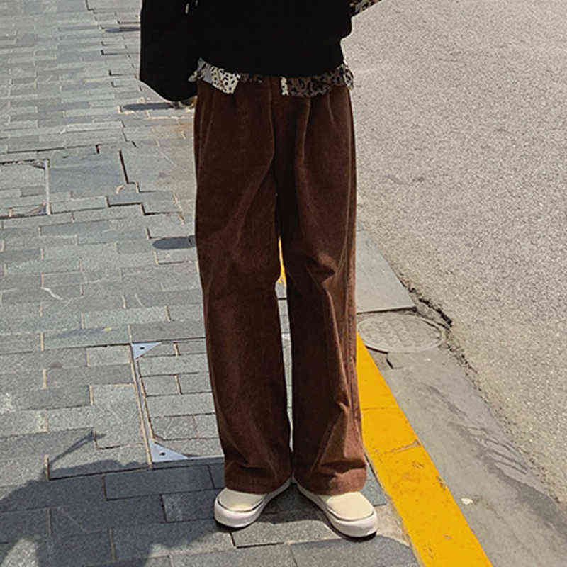 Spring Women's Casual Loose Corduroy Wide Leg Pants Fashion Full Length Trousers With Sashes Female Bottoms B01308O 211124Z