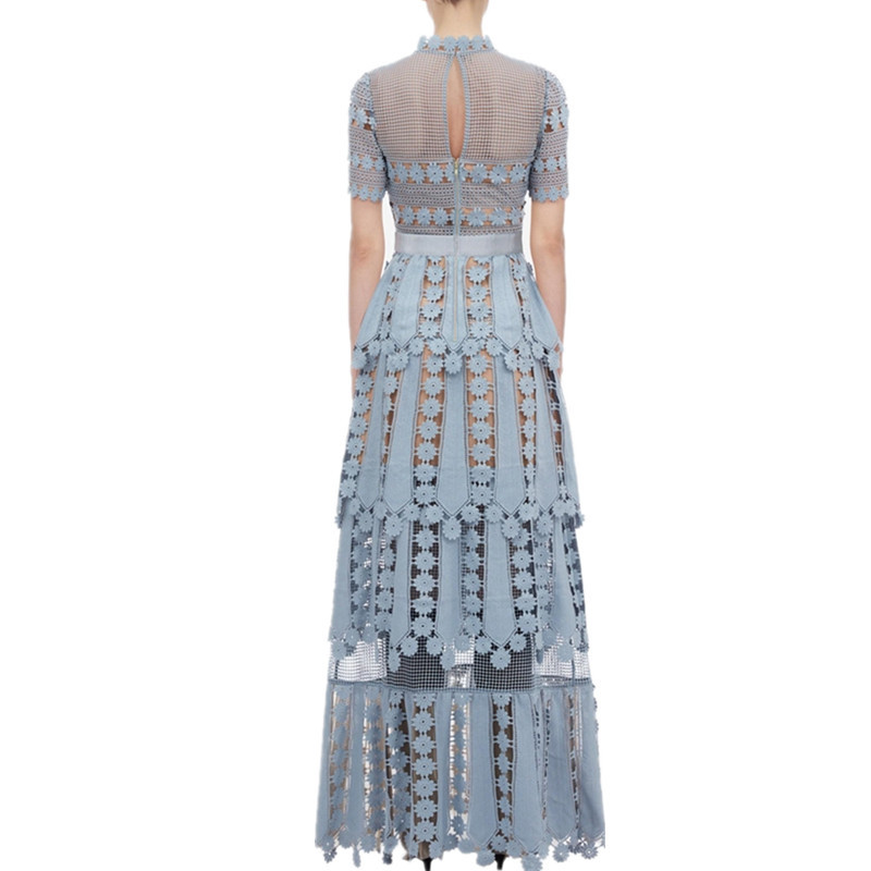 HMA New Women's Self-Portrait Dress Floral Lace Hollow Out Embroidery Long Dress Elegant Formal Party Dresses Vestidos 210331