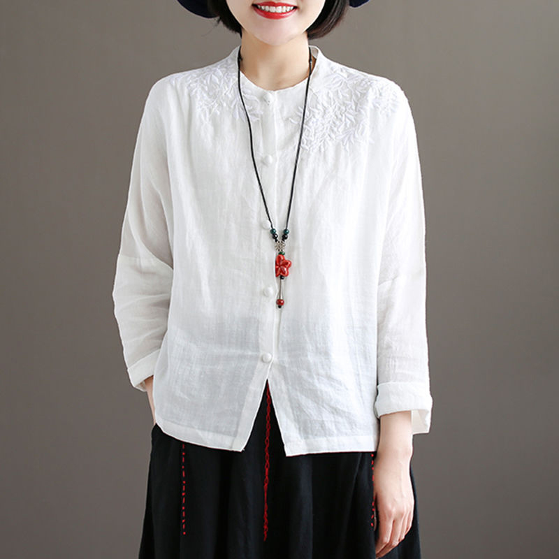 Autumn Arts Style Women Long Sleeve O-neck Loose Shirts Vintage Embroidery Cotton Linen Blouses Tops Femme Blusas Plus Size D418 210512