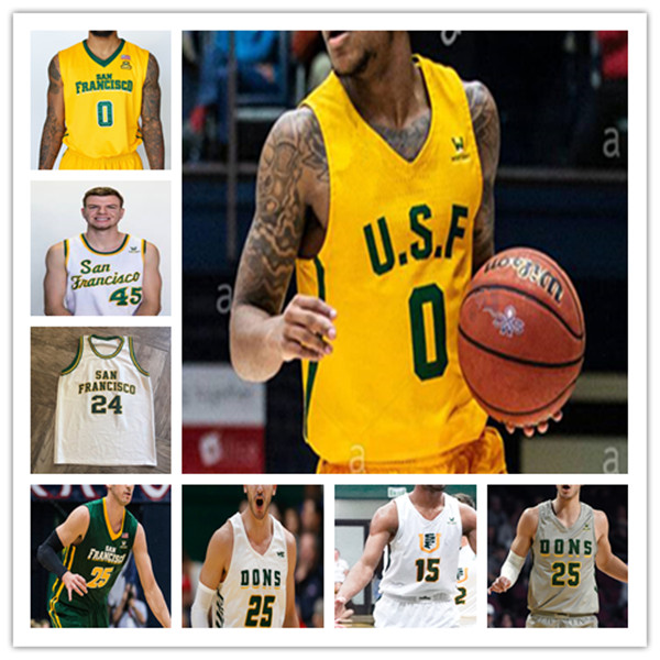 Custom 2021 College San Francisco Dons Jersey Basketball Jamaree Bouyea Khalil Shabazz Dzmitry Ryuny Samba Kane Anthony Roy Jonas Visser Josh Kunen Rishwain