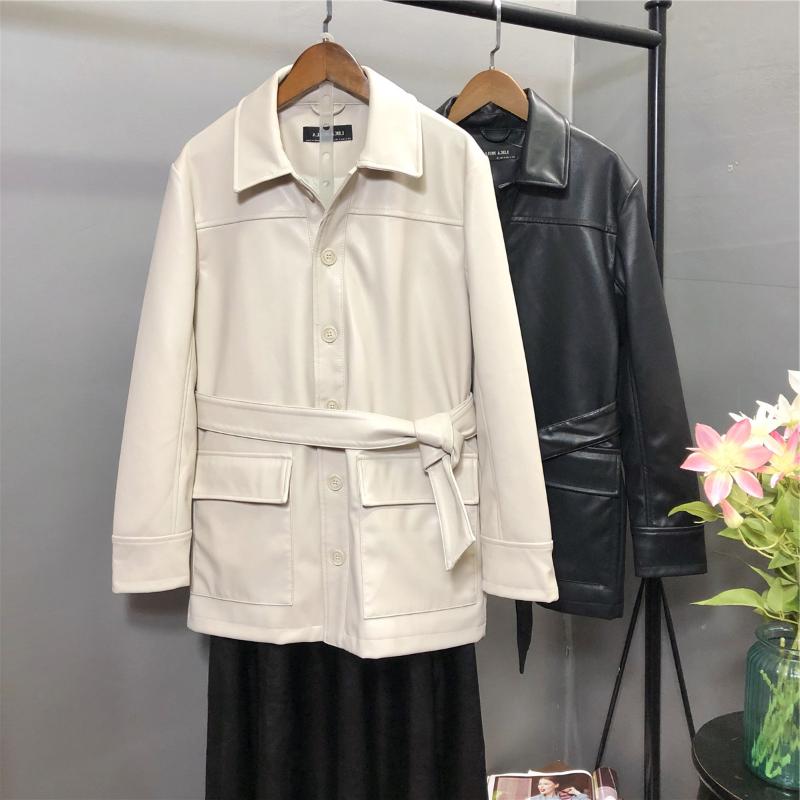 Women's Leather & Faux 2021 Spring And Autumn Lapel Jacket PU Mid-length Coat Simple Loose Office Lady With Belt, Black
Women's Leather & Faux 2021 Spring And Autumn Lapel Jacket PU Mid-length Coat Simple Loose Office Lady With Belt, Black